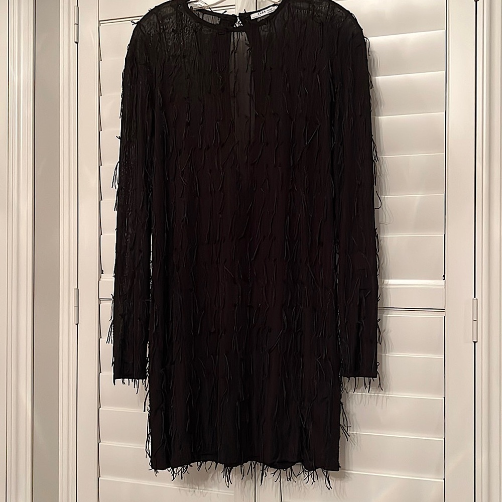 Zara Fringe Black Cocktail Dress
